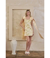 Sugarlips Duson Floral Jacquard Scoop Neck Sleeveless Bow Sash Mini Dress