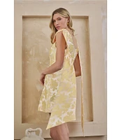 Sugarlips Duson Floral Jacquard Scoop Neck Sleeveless Bow Sash Mini Dress