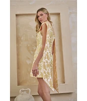 Sugarlips Duson Floral Jacquard Scoop Neck Sleeveless Bow Sash Mini Dress