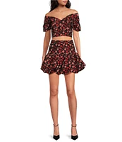 Sugarlips Floral Jacquard High Waist Bubble Hem Coordinating Mini Skirt