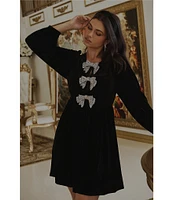 Sugarlips Glow Bow Velvet Crew Neck Long Sleeve Mini Dress