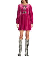 Sugarlips Glow Bow Velvet Crew Neck Long Sleeve Mini Dress