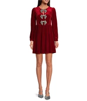 Sugarlips Glow Bow Velvet Crew Neck Long Sleeve Mini Dress