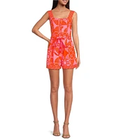 Sugarlips Haines Town Printed Square Neck Sleeveless Crepe Romper