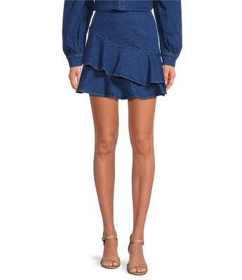 Sugarlips Jamie Stretch Denim High Waist Ruffle Coordinating Mini Skirt