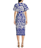 Sugarlips Joelle Mixed Print V-Neck Short Sleeve Front Tie Midi Dress