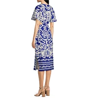 Sugarlips Joelle Mixed Print V-Neck Short Sleeve Front Tie Midi Dress