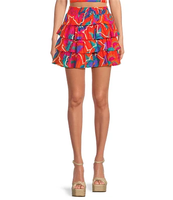 Sugarlips Kahlia Tropics Mavey High Waist Tiered Ruffle Coordinating Mini Skirt
