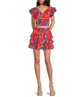 Sugarlips Kahlia Tropics Mavey High Waist Tiered Ruffle Coordinating Mini Skirt