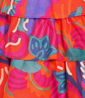 Sugarlips Kahlia Tropics Mavey Poplin Gauze Sweetheart Neck Sleeveless Tiered Ruffle Mini Dress