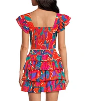 Sugarlips Kahlia Tropics Mavey V-Neck Ruffle Cap Sleeve Coordinating Crop Top