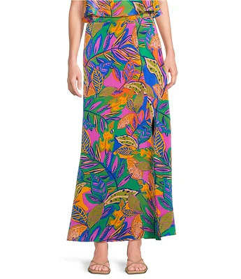 Sugarlips Kenzie High Waisted Multi Tropical Floral Satin Coordinating Maxi Skirt