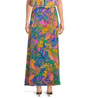 Sugarlips Kenzie High Waisted Multi Tropical Floral Satin Coordinating Maxi Skirt