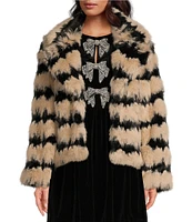 Sugarlips Kerry Faux Fur Stripe Notch Collar Neck Long Sleeve Cropped Jacket