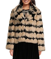 Sugarlips Kerry Faux Fur Stripe Notch Collar Neck Long Sleeve Cropped Jacket