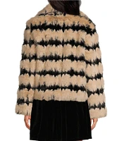 Sugarlips Kerry Faux Fur Stripe Notch Collar Neck Long Sleeve Cropped Jacket