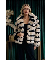 Sugarlips Kerry Faux Fur Stripe Notch Collar Neck Long Sleeve Cropped Jacket