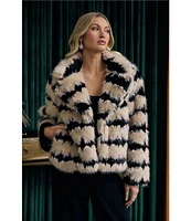 Sugarlips Kerry Faux Fur Stripe Notch Collar Neck Long Sleeve Cropped Jacket