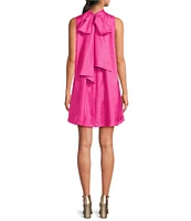 Sugarlips Keyla Trapeze Solid Taffeta Mock Neck Back Tie Bow Mini Dress