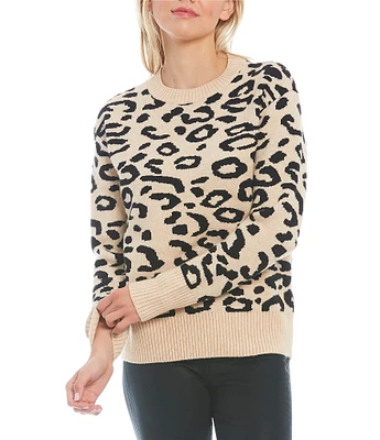 Sugarlips Knit Leopard Print Crew Neck Long Sleeve Sweater