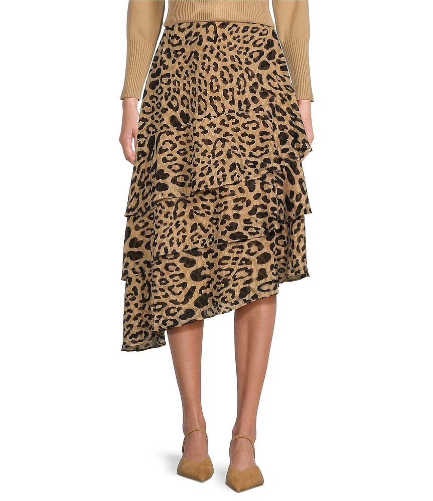 Sugarlips Leopard Asymmetrical Hem Midi Skirt