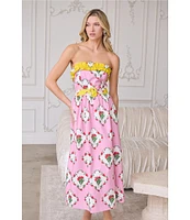Sugarlips Maia Floral Beny Ruffle Strapless Belted Midi Dress