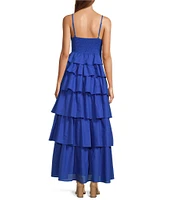 Sugarlips Mavey Cotton Poplin Smocked V-Neck Tiered Ruffle Maxi Dress