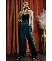 Sugarlips Nyssa Cole Satin High Waist Wide Leg Belted Pants