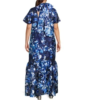 Sugarlips Plus Abay Floral Short Sleeve Jacquard/Organza Long Dress