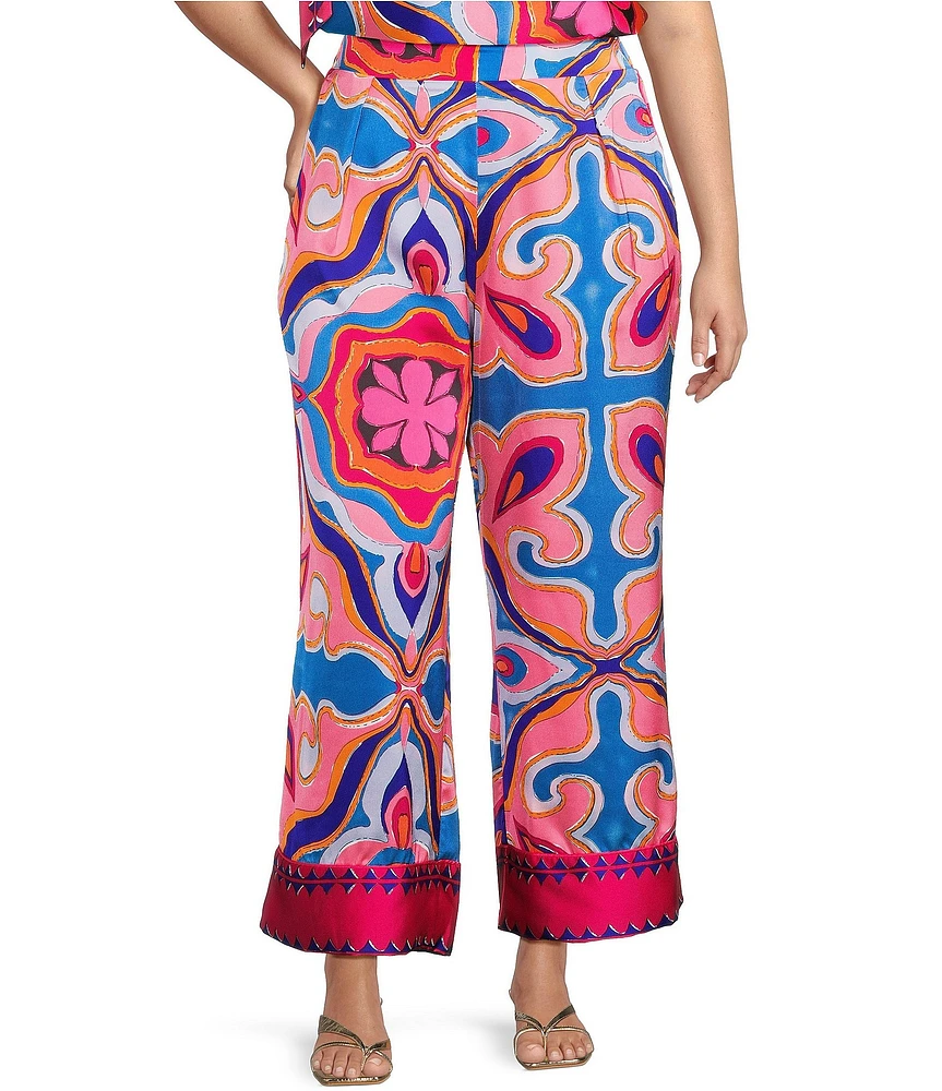 Sugarlips Plus Abstract/Geometric-Printed Border-Hem Coordinating Palazzo Pants