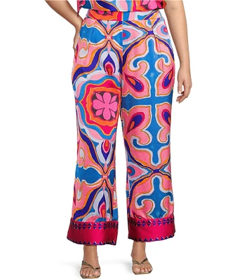 Sugarlips Plus Abstract/Geometric-Printed Border-Hem Coordinating Palazzo Pants