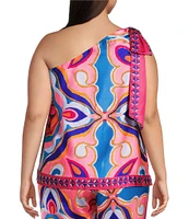 Sugarlips Plus Abstract/Geometric/Tropical Printed One-Shoulder Coordinating Top