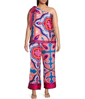 Sugarlips Plus Abstract/Geometric/Tropical Printed One-Shoulder Coordinating Top