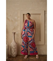 Sugarlips Plus Abstract/Geometric/Tropical Printed One-Shoulder Coordinating Top