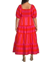 Sugarlips Plus Azalea Mixed-Stripe Puffed Sleeve Poplin Long Dress