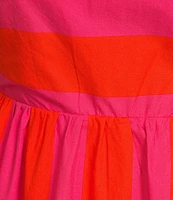 Sugarlips Plus Azalea Mixed-Stripe Puffed Sleeve Poplin Long Dress