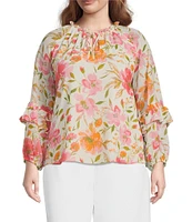 Sugarlips Plus Bell Sleeve Floral Print Blouse