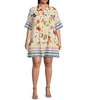Sugarlips Plus Border Floral/Paisley Printed Short Sleeve Shift Dress