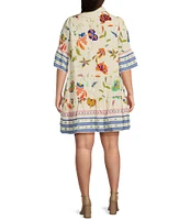 Sugarlips Plus Border Floral/Paisley Printed Short Sleeve Shift Dress