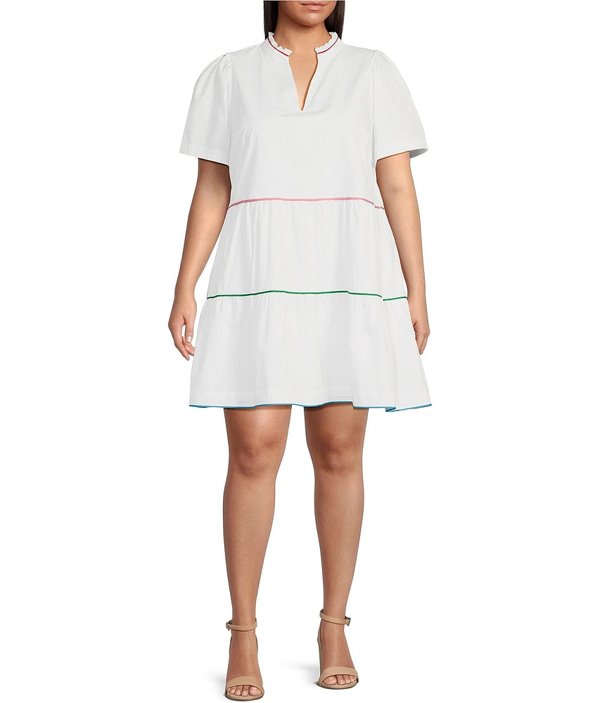 Sugarlips Plus Candace Puffed Short Sleeve Tiered Poplin Minidress
