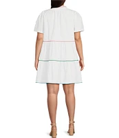 Sugarlips Plus Candace Puffed Short Sleeve Tiered Poplin Minidress
