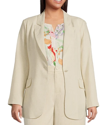 Sugarlips Plus Candida Fitted Linen Blend Notch Lapel Blazer