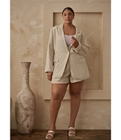 Sugarlips Plus Candida Fitted Linen Blend Notch Lapel Blazer