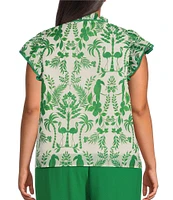 Sugarlips Plus Davina Flutter-Sleeve Tropical-Printed Woven Blouse