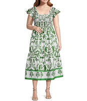 Sugarlips Plus Double Ruffle Poplin Scoop Neck Smocked Midi Dress