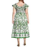 Sugarlips Plus Double Ruffle Poplin Scoop Neck Smocked Midi Dress