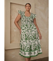 Sugarlips Plus Double Ruffle Poplin Scoop Neck Smocked Midi Dress
