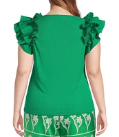Sugarlips Plus Double Ruffle Ribbed and Poplin Short Sleeve Top