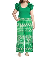 Sugarlips Plus Double Ruffle Ribbed and Poplin Short Sleeve Top