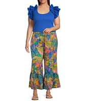 Sugarlips Plus Double Ruffle Ribbed and Poplin Short Sleeve Top